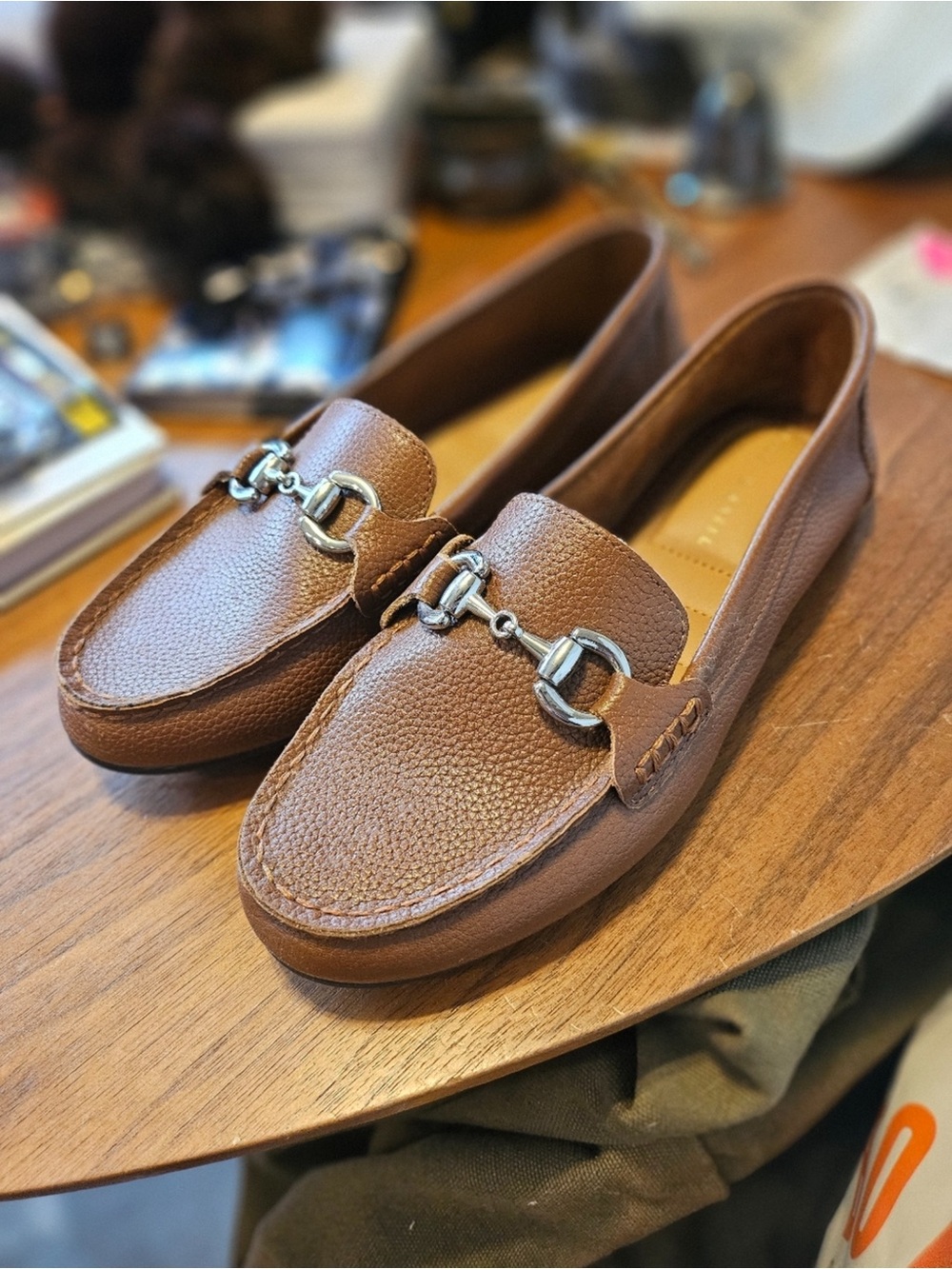 Kelly & Katie Brown Pebbled Leather Horsebit Loafers